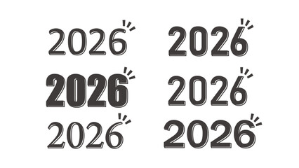 Happy New Year 2026 Typography Set – Black and White Number Design Collection for Celebration Graphics