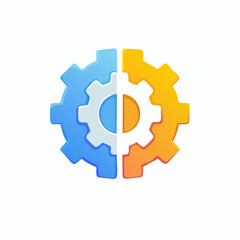 A stylized graphic of two interlocking gears, one half blue and the other half orange, symbolizing partnership and integration.