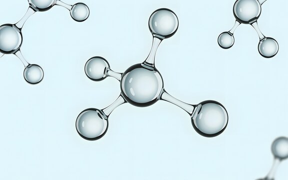 Molecular structures floating in a light blue background, representing the beauty and complexity of science.
