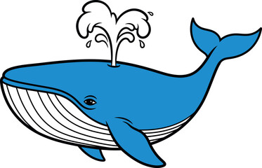 Fototapeta premium Blue Whale Splashing Water Cartoon Illustration