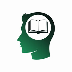 A silhouette of a human head with an open book inside, symbolizing knowledge and learning.