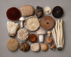 Vegan Minimalism Sustainability Concept, Vegan minimalism sustainability concept featuring healthy plant based mushroom varieties neutral