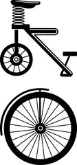 Traditional rickshaw spare parts vector icon illustration with wheel and seat design.