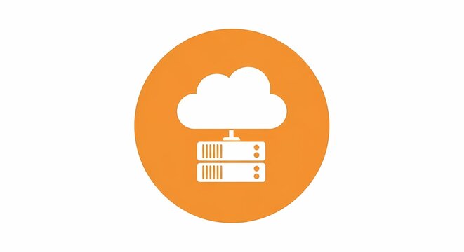 Cloud Server Icon Orange Circle White Database Storage Technology Symbol