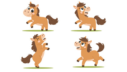 Set of cute funny horses on a white background. Vector illustration.