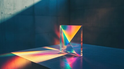 Prism refracting light creating colorful spectrum