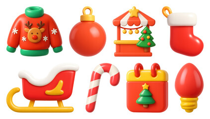 Fototapeta premium PNG Festive holiday 3D icons collection, element set on transparent background