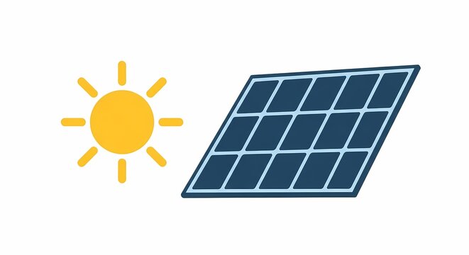 Solar Panel and Sun Icon Set - Renewable Energy Flat Vector Illustration