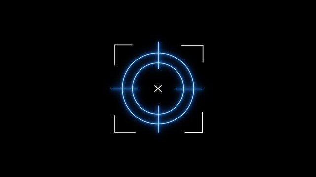 Glowing neon target icon animation with square. Military training , Military target icon animation .Crosshair, gun aim, sniper target, bullseye, hunting, target audience.