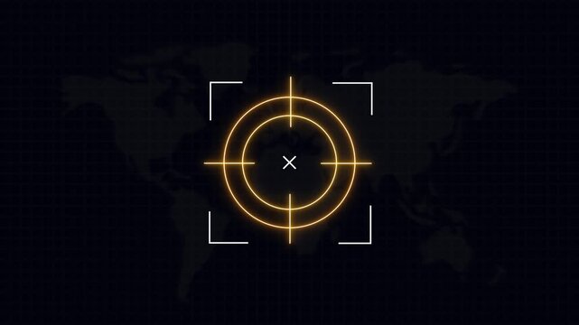 Glowing neon target icon animation with square. Military training , Military target icon animation .Crosshair, gun aim, sniper target, bullseye, hunting, target audience.