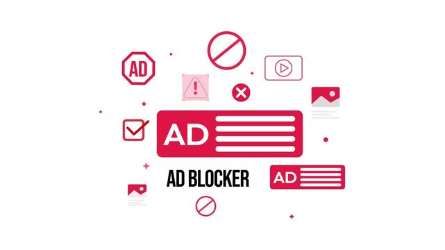 Ad blocking notification and warning concept design 4k animation with floating shapes, suspension, block, warning
