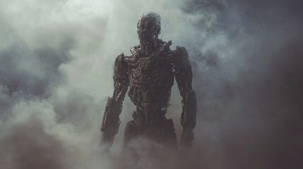 Robot figure in the mist