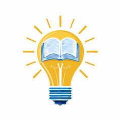A shining yellow lightbulb with an open book inside, symbolizing knowledge, ideas, and creative learning.