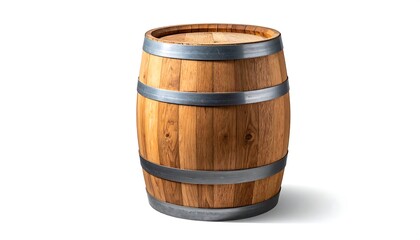 Obraz premium Wooden barrel, light brown, with metal bands