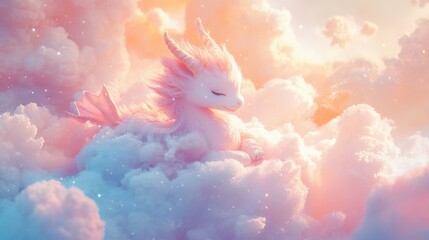 Fantasy dragon in fluffy clouds