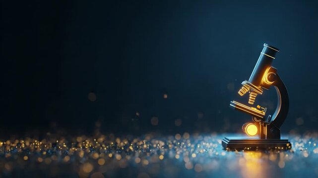 A Stunning Microscope Illuminated with Golden Lights Against a Dark Background, Perfectly Capturing the Essence of Scientific Exploration and Discovery in a Captivating Visual Display.