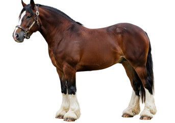 Obraz premium Isolated Draught Horse brown horse posing, close-up side profile of a horse, equine portrait