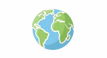 Fototapeta premium Vector illustration of a simplified earth globe with green continents and blue oceans, emphasizing environmental sustainability and global geography on a white background.