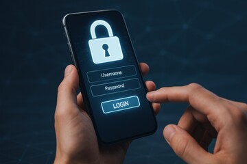 Mobile Phone Displaying Login Screen with Lock Icon and Input Fields for Username and Password