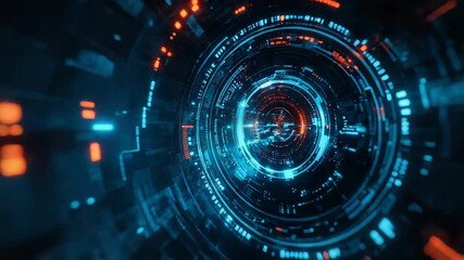 Digital data flowing through abstract futuristic tunnel - Powered by Adobe