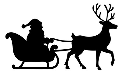 Santa Claus in a sleigh with reindeer silhouette cartoon illustration
