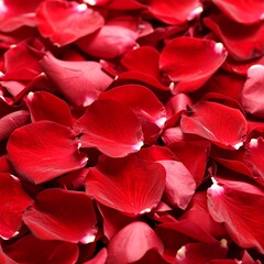 Close-up view of many vibrant red rose petals