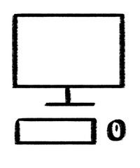Hand-drawn, sektchy, monitor pc design, pc computer icon with transparent png background 