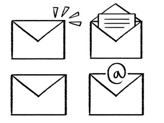 set of hand-drawn, sketchy E-Mail icon design, email icon with transparent png background 
