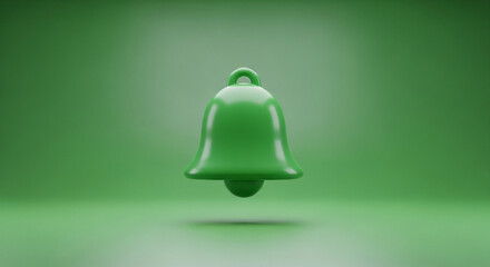 Floating Green Bell: Minimalist 3D Render of Notification Icon
