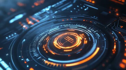 Digital data processing futuristic interface with glowing elements - Powered by Adobe