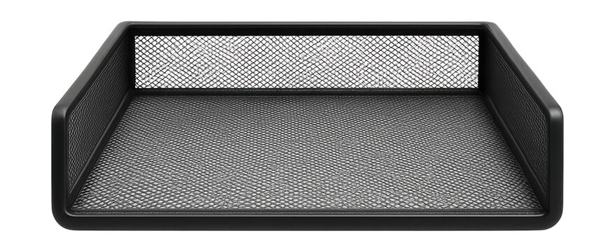 Sturdy mesh tray with a reinforced frame, ideal for file organization in offices.