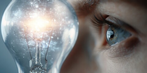 Lightbulb With Digital Code and Human Eye Reflecting Creative Ideas