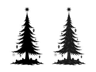 Obraz premium Gothic Christmas Tree Silhouette with Spooky Ornaments