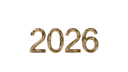 Golden 2026 year celebration new future design shiny bright numbers background party holiday occasion on transparent background