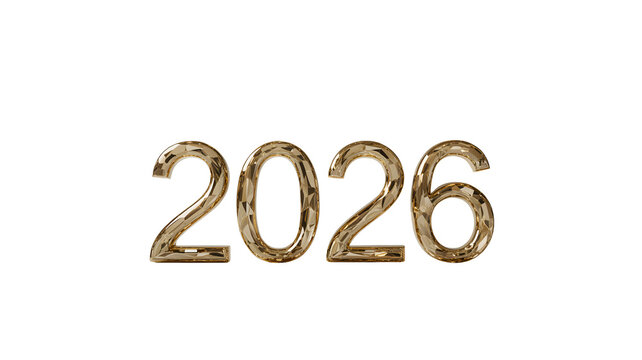 Golden 2026 year celebration new future design shiny bright numbers background party holiday occasion on transparent background