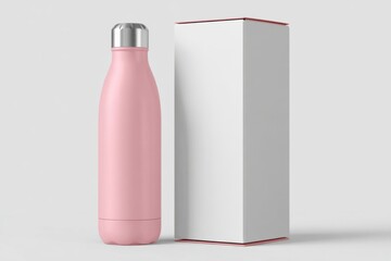 Stylish Pink Water Bottle with Box on a Light Gray Background