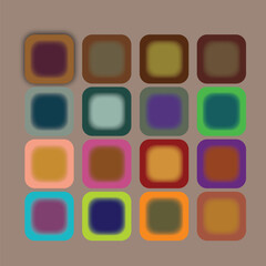 Abstract colorful pattern with a set of bright, glossy vector buttons, squares, and web icons in green, orange, and yellow for a vibrant design template