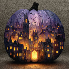 Halloween Pumpkin Fantasy City Illustration