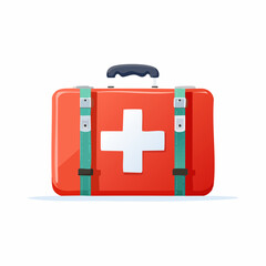 Fototapeta premium A bright red first aid kit with a white cross emblem, ready for emergencies. Camping vectors.