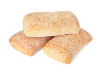 Three tasty fresh ciabattas isolated on white