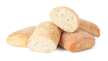 Tasty freshly baked ciabattas isolated on white