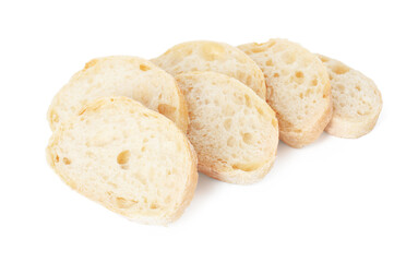 Pieces of tasty fresh ciabatta isolated on white
