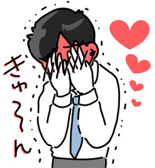 赤面して恥ずかしがる乙女な会社員のベクターイラスト