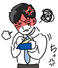 無理やり奢らされた若手社員怒りの表情ベクターイラスト