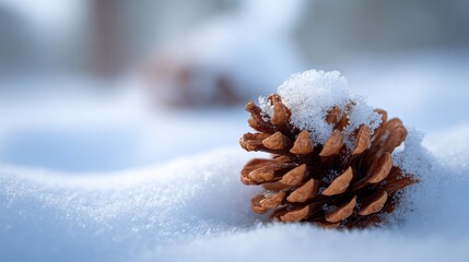 Close-up of a pine cone covered in snow.