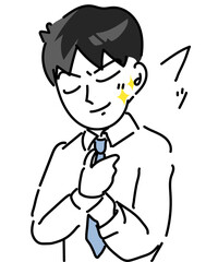 イケメン若手社員がネクタイを絞めつつカッコつけるベクターイラスト