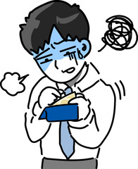 金欠で財布の中を確認する青ざめた表情の若いサラリーマンのベクターイラスト