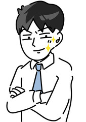 腕組みカメラ目線でカッコつけるイケメン会社員のベクターイラスト