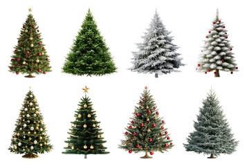 Obraz premium PNG Variety of decorated Christmas trees, element set on transparent background