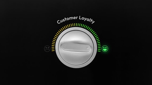 Customer Loyalty knob turning to the green on right side 4k footage with glowing bar, business, success, strategy